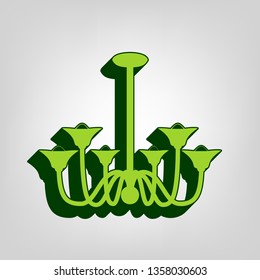 Chandelier simple sign. Vector. Yellow green solid icon with dark green external body at light colored background.