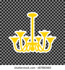 Chandelier simple sign. Vector. Yellow icon with white contour on dark transparent background.