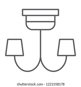 Chandelier thin line icon, furniture and home, lamp sign, vector graphics, a linear pattern on a white background, eps 10.
