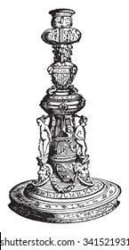 Chandelier tiled Oiron, vintage engraved illustration. Industrial encyclopedia E.-O. Lami - 1875.
