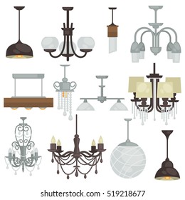 Chandelier Various Vintage Luxury Type Set Different Hanging Lamp Collection For Interior Design Vector Chandelier Various Vintage Luxury Type Set Different Hanging Lamp Collection For Interior Design Vector