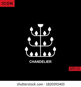 Icono vectorial de candelabro sobre fondo negro. Ilustración icono plano para gráficos, interfaces de medios impresos y diseño web.