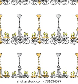 Chandelier vector illustration. Doodle style. Design, print, decor, textile, paper