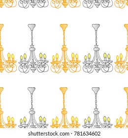Chandelier vector illustration. Doodle style. Design, print, decor, textile, paper