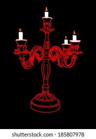 chandelier vector isolated over black background. Red illustration of candle holder.
