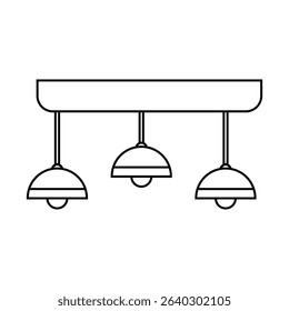 Chandelier vector line icon. Lamp logo outline icon. Bell style chandelier. Black outline light bulb vector. Vector illustration. Home interior lighting.