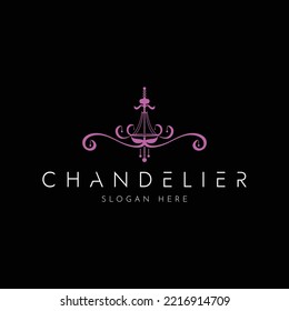 chandelier vector logo template on black background
