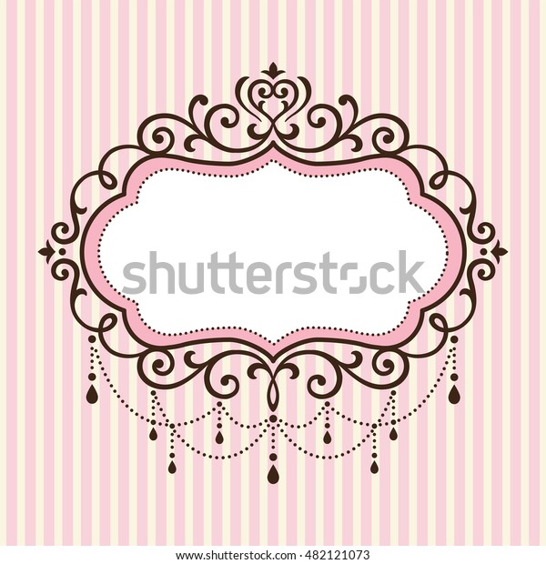 Chandelier\
vintage border frame on pink stripe\
background