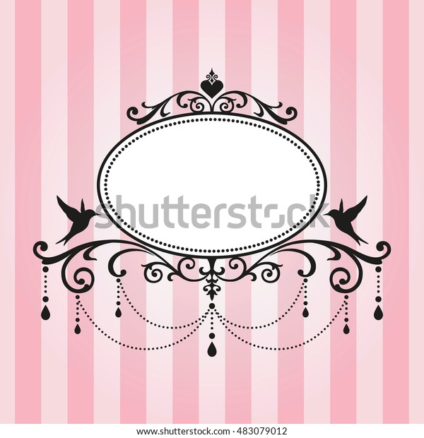 Chandelier\
vintage frame on pink stripe\
background