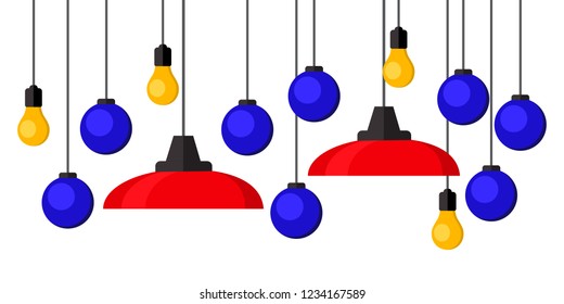 Chandeliers, lamps, bulbs.Elements of interior.Modern interior.