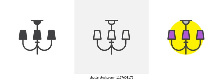 Chandeliers lights icon. Line, solid and filled outline colorful version, outline and filled vector sign. Ceiling lighting symbol, logo illustration. Different style icons set. Vector graphics