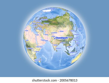 Chandigarh-India is shown on vector globe map. The map shows Chandigarh-India 's location in the world.