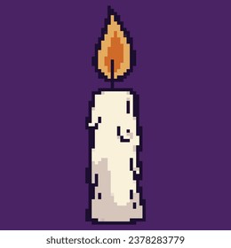 Chandle Halloween" is a captivating vector pixel art representation of a whimsical Halloween-themed candle. The artwork features a chubby, pumpkin-shaped candle adorned with a mischievous grin