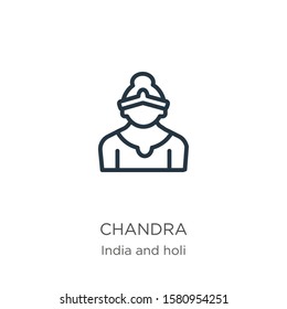 Chandra icon. Thin linear chandra outline icon isolated on white background from india collection. Line vector sign, symbol for web and mobile