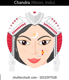 Chandra (Moon, Indu). Vector illustration for astrology. Vedic culture. Jyotish.