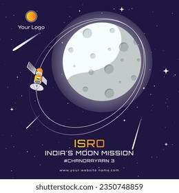 Chandrayaan 3 Indian's Moon Mission, Moon and Rover Vector Illustration Social Media Post Design