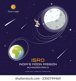 Chandrayaan 3 Indian's Moon Mission, Moon and Rover Illustration Social Media Post Design