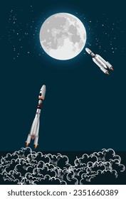 Chandrayaan and luna rocket vector illustration.Rocket mission to moon.