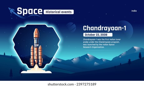 Chandrayaan one Unveiling Space's Historic Events and Revolutionary Inventions-Vector illustration design
