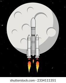 Chandrayaan over the moon with black sky and stars in background | ISRO Satellite Launch Vehicle (GSLV) vector illustration | Indian Space Program