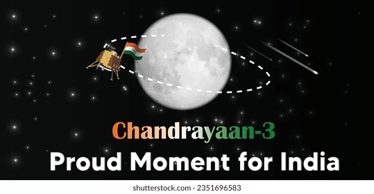 Chandrayaan-3 Indian Moon mission on space successful landing vector poster 