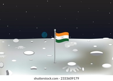 Chandrayaan-3 Successful Launch Illustration- Indian Tricolor Flag Hoisted on the Moon Surface