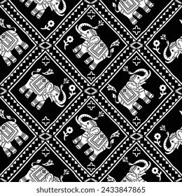 Repetición del monograma del cambio, diseño del vector de la ilustración del patrón étnico animal del elefante