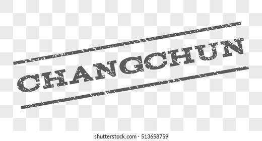 Changchun watermark stamp. Text caption between parallel lines with grunge design style. Rubber seal stamp with dust texture. Vector grey color ink imprint on a chess transparent background.