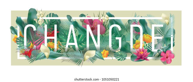 Changde City Typographic Floral Framed Vector Card Design
