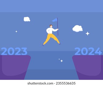 change of 2023 to 2024. resolution to move forward and develop next year. happy new year 2024. career opportunities, goals and targets. jobs and business. illustration design concept. vector elements