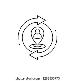Change of address, position, location. Linear vector icon on white background.