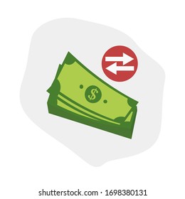 Change banknotes, cash, dollars. Flow money vector
