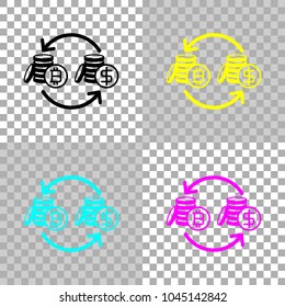 change bitcoin icon. Colored set of cmyk icons on transparent background
