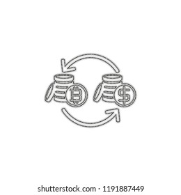 change bitcoin icon. Dotted outline silhouette with shadow on white background