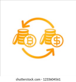 change bitcoin icon. Orange sign with low light on white background
