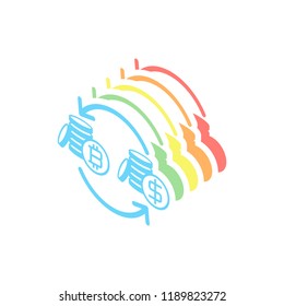 change bitcoin icon. Stack of colorful isometric icons on white background
