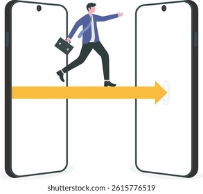 Change of business concept. businessman jumping to change the phone

