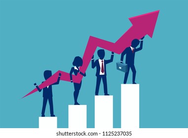 Change of a business direction and teamwork success. Concept vector illustration of motivated successful businesspeople 