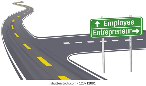 Change career directions employee entrepreneur highway direction sign
