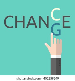 Change and chance. Hand changing letters C and G. Opportunity, evolution, solution, decision, courage, business success and positive thinking EPS 8 vector illustration, no transparency