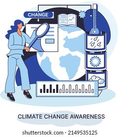 Change climate awareness, saving planet, World Environment Day, global warming ecological problems. Human-induced observed and projected long-term changes in mean climate. Nature saving strategy