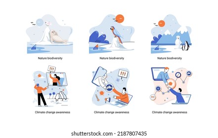 Change climate awareness, saving planet, World Environment Day, global warming ecological problems. Mother Earth day, nature biodiversity metaphor set. Care for surroundings eco concept