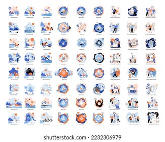 Change climate awareness, saving planet, World Environment Day, global warming ecological problems. Mother Earth day, nature biodiversity metaphor set. Care for surroundings eco concept