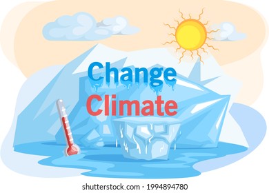 Change Climate Due To Human Activity, Temperature Increase Cause Of Melting Of Antarctic Ice. Melting Glaciers, Global Warming, Air Pollution. Saving Planet Earth And Environmental Care Concept