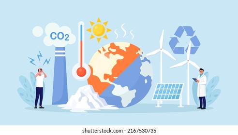 Change climate. Environment pollution. Planet Earth are suffering from global warming. World Environment Day. Melting glaciers, drainage of soils. Alternative energy and eco lifestyle. Recycle symbol