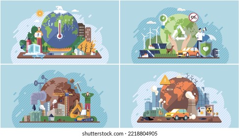 Change climate and saving planet. Dynamic processes on Earth, external influences, fluctuations in intensity of solar radiation, human activity. World Environment Day, bio technology, city on planet