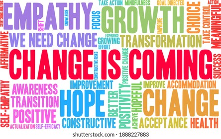 Change Is Coming word cloud on a white background. 