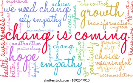 Change Is Coming word cloud on a white background. 