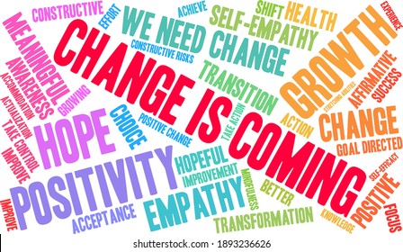 Change Is Coming word cloud on a white background. 