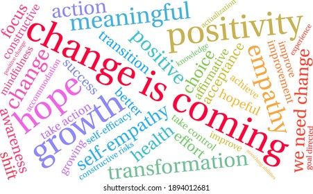 Change Is Coming word cloud on a white background. 